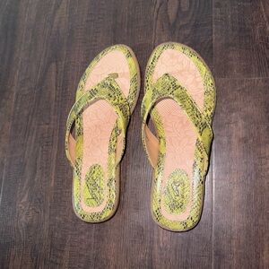 Women's B.O.C. Green Snake Print Flip Flop Wedges